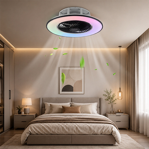 مروحة سقف حديثة بإضاءة <span class=keywords><strong>LED</strong></span> مع تحكم عن بعد، منخفضة الضوضاء، بـ 5 شفرات، محرك تيار مستمر، قابلة للتعتيم، 6 سرعات، مصنوعة من البلاستيك ABS، 220 فولت، إضاءة داخلية - Product Image 1