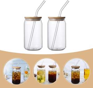 Vente en gros de gobelets en verre transparent givré de 12 oz, 16 oz et 20 oz pour sublimation, avec paille et couvercle en bambou - Product Image 3