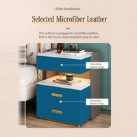 Table de chevet intelligente de luxe moderne avec verrouillage par empreinte digitale, table de nuit grise avec chargeur sans fil LED, assemblée, 3 tiroirs