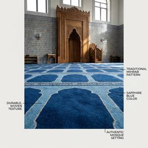 Tappeto di Lusso Bocai in Velluto Reale Goffrato, Spesso e Morbido, Realizzato a Macchina in Nylon per Casa, Moschea, Sala di Preghiera Islamica, Blu - Product Image 6