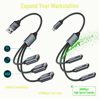 Kabel Data USB-C 3-Port Cepat (Male to Female) - Pengisian Daya Cepat untuk Komputer IOS & Penggunaan Earphone, Konduktor Tembaga Murni, Selubung PVC