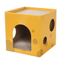 Mignonne maison pour chat en carton ondulé en forme de fromage, nid fermé pour animaux de compagnie avec entrées arquées pour chatons