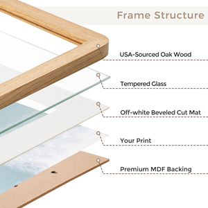 Premium Natural Oak <b>Square</b> Lightweight Picture <b>Frame</b> with Mat Shatterproof Tempered Glass Wall Mount Kit Poster <b>Frame</b> Home Decor - Product Image 2