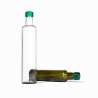 Bouteille en verre ronde de qualité alimentaire de 100ml 250ml 500ml 750ml 1L marasca vert pour la cuisson de l'huile d'olive et de coco vineger avec couvercle en plastique