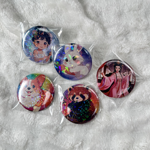 ป้ายเข็มกลัดโลหะกลมลายการ์ตูนอนิเมะแบบกำหนดเอง ขนาด 44 มม. 50 มม. พร้อมโลโก้ตามสั่ง สำหรับติดกระเป๋า แบบโฮโลแกรม ขายส่ง - Product Image 4