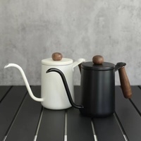 Pot de brassage à la main pour café à col de cygne noir en acier inoxydable avec manche en noyer de 600ml