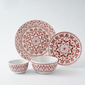 Bộ đồ ăn bằng sứ hoa màu đỏ mộc mạc cổ điển-Máy rửa chén an toàn thân thiện với môi trường - Product Image 1