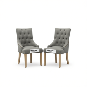 Chaises d'hôtesse Db Grey en bois massif, capitonnées avec boutons et clous décoratifs, lot de 2 pour salle à manger - Product Image 1