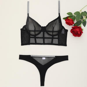 Nouvel ensemble de lingerie féminine sexy en maille transparente à découpes, deux pièces - Product Image 6