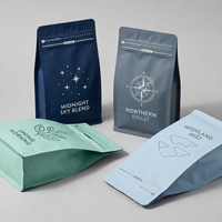 Sacs d'emballage de café personnalisés imprimés avec valve et fermeture éclair refermable, sachet de 250g pour grains de café, fond plat, vente chaude