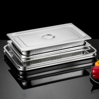 Bol de service rectangulaire perforé en acier inoxydable pour buffet chauffant commercial, avec fonction de drainage électrolytique