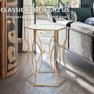 Table basse moderne en métal avec structure en fer et plateau en verre, design réglable - Product Image 2