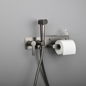 Pistola de Pulverización <span class=keywords><strong>para</strong></span> Inodoro Montada en la Pared Color Gris Metálico con Portarrollos de Papel, Bidé <span class=keywords><strong>para</strong></span> Baño de Apartamento, Limpiador de Bidé, Shattaf - Product Image 2