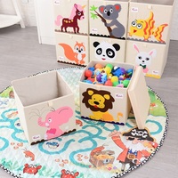 Boîte de rangement pliable anti-poussière pour jouets, livres, vêtements, en tissu, avec couvercle, pour la chambre d'enfant, la salle de jeux, la maison, avec appliques d'animaux de dessin animé