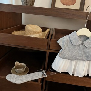 Sweet Ballet Style Polo Collar Gray Pleated Skirt Set For Baby Girls Cotton Two Piece Outfit Summer New Arrival - Product Image 2