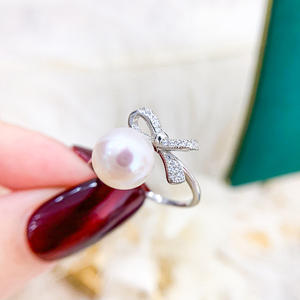 Anneau en argent S925, accessoire DIY, porte-anneau en forme de nœud avec perles rondes de 6 à 8 mm pour la fabrication de bijoux 1477 - Product Image 1