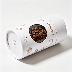 Tube cylindrique en papier kraft en gros avec fenêtre transparente, boîte ronde personnalisée imprimée pour l'emballage de grains de café - Product Image 1