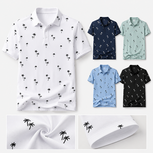 Polo de Golf Personalizado Premium para Hombre, Color Blanco con Diseño de Palmeras, Absorbente de Humedad, Marca Privada, Ropa de Resort OEM - Product Image 2