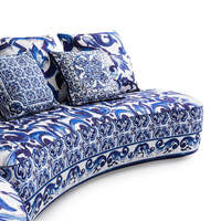 Italienisches Luxus-Modulsofa, Villa-Wohnzimmermöbel Blau-Weiß-Porzellan-Sofa