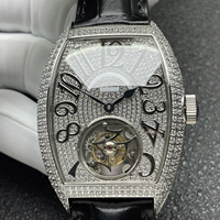 Montre mécanique tourbillon entièrement sertie de diamants 2026 pour homme, étanche, bracelet en cuir, montre-bracelet de luxe, montre squelette ajourée