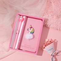 Caja de Regalo Ecológica al por Mayor, de Imitación de Cuero Rosa, con Cuaderno, Unicornio de Dibujos Animados y Juego de Bolígrafos 3D, para Regalos Promocionales de Regreso a Clases