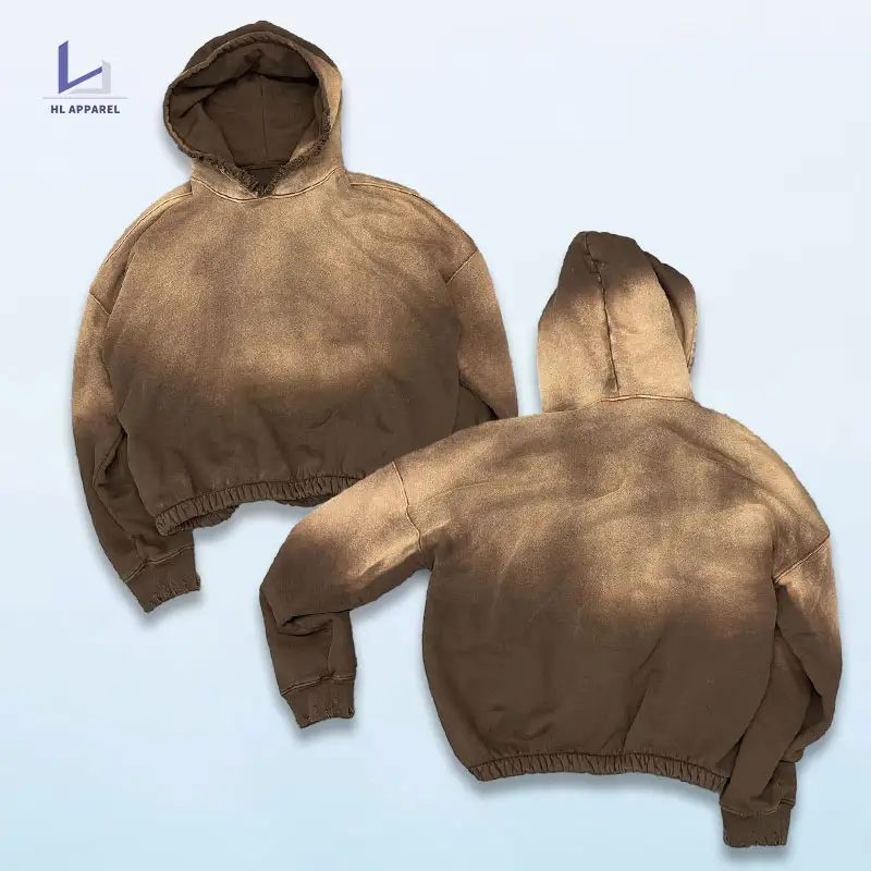 huili hot selling pullover blank vintage hoodies custom sun faded acid wash men 100% cotton oversized heavyweight hood