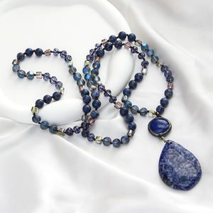 Nueva moda estilo Retro bohemio joyería de mujer 8mm collar de nudo de cristal de piedra Natural collar con colgante de gota redonda - Product Image 3