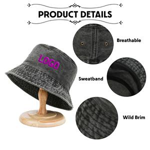 Vintage Denim Wide Brim Jeans Patchwork Bucket <b>Hat</b> Child Distressed Women Men Bucket <b>Hat</b> Custom Logo Embossed Denim Bucket <b>Hat</b> - Product Image 5