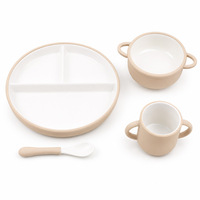 Nouvelles assiettes en porcelaine blanches classiques de 8 pouces avec compartiments et manches en silicone pour enfants, compatibles micro-ondes et lave-vaisselle, avec ventouse pour bébé