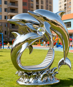 Dengan desain yang dipoles, lumba-lumba baja tahan karat kami untuk fitur air yang memikat di taman Anda - Product Image 4