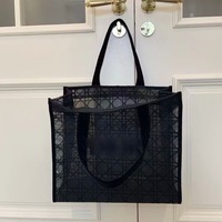 Sac fourre-tout pour femme personnalisable en gros, grand format, réutilisable, respirant, en maille noire et bleue, pour la plage et le shopping