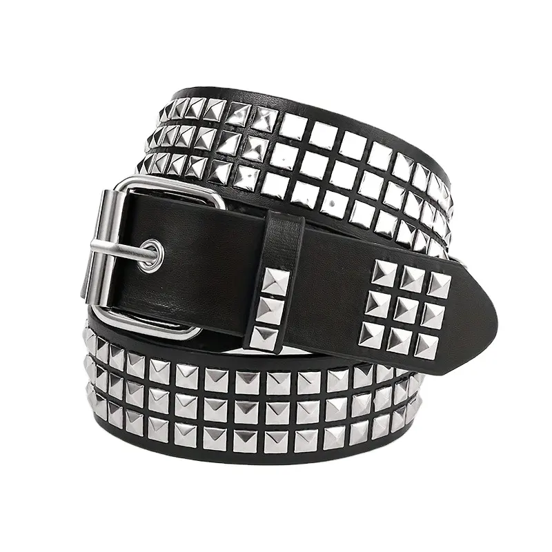 New Arrival Punk Pyramid Y2K Gothic Subculture Square Rivet Waist Belt American Europe style Retro Silver Girl's Belt