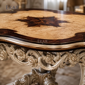 <span class=keywords><strong>Meja</strong></span> Makan Chateau Rose Quatrefoil |   Klasik Mewah Warna Gading &amp;   <span class=keywords><strong>Meja</strong></span> Tengah Berukir Berlapis Emas - EKAR - Product Image 5