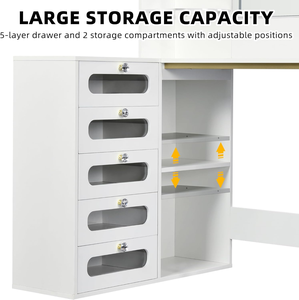 Góc trang điểm Vanity bàn với đèn và gương L hình trắng Vanity Set phân 5 Acrylic ngăn kéo phòng ngủ lớn bàn trang điểm - Product Image 5