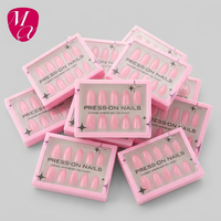 Lot de 30 faux ongles en acrylique à presser, courts, forme amande, couleur nude naturelle, réutilisables, avec colle et emballage personnalisé