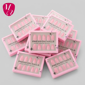 Lot de 30 <span class=keywords><strong>faux</strong></span> <span class=keywords><strong>ongles</strong></span> en acrylique à presser, courts, forme amande, couleur nude naturelle, réutilisables, avec colle et emballage personnalisé - Product Image 3