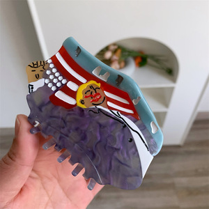 Pinza de pelo de acetato personalizada liberalismo de estilo americano, accesorios para el cabello empalmados de 9,8 cm para mujeres - Product Image 5