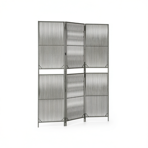 Separador de Ambientes de 3 Paneles de Poliratán Gris, Plegable, Diseño Moderno, Estructura de Marco Translúcido - Product Image 1