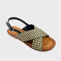 Sandales plates pour femmes à motif bohème tissé, à bout rond ouvert, avec bride arrière réglable, sandales décontractées de plage pour femmes, vente en gros