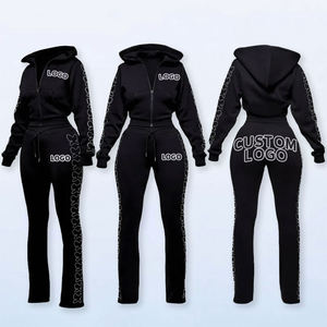 Produttori di <span class=keywords><strong>Abbigliamento</strong></span> Autunno Inverno 2025 Abiti da <span class=keywords><strong>Donna</strong></span> Personalizzati Completo Tuta da <span class=keywords><strong>Donna</strong></span> 2 Pezzi con Felpa con Cappuccio e Zip Effetto Acido e Pantaloni Sportivi - Product Image 1