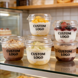Personalised Clear PP Plastic <b>Ice</b> Cream Dessert <b>Cups</b> Lids Rounded Bottom 90mm 5oz 8oz Disposable Takeaway Containers Dessert - Product Image 4