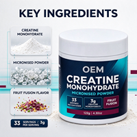 Suplemen OEM Creatine Monohydrate Bubuk Mikronisasi Rasa Buah 33 Sajian 3g Per Sajian 122g