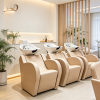 Fauteuil de lavage électrique moderne de luxe à hauteur réglable avec bac en céramique durable, structure en bois et revêtement en cuir PU écologique pour salle de bain