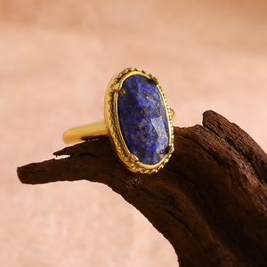 Unique <b>Lapis</b> <b>Lazuli</b> Statement <b>Ring</b> Natural Stone Adjustable Open <b>Ring</b> Stainless Steel Gold Plated Dainty Stacking <b>Ring</b> Wholesale - Product Image 5