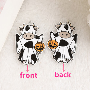 1 par de pendientes de gota de Halloween acrílico vaca fantasma joyería Stud pendiente para mujer chica vacaciones regalo de cumpleaños - Product Image 6