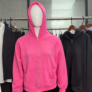 Hoodie zippé rose graphique coupe boxy en molleton épais de coton, impression DTG, streetwear unisexe, fabricant de sweats imprimés - Product Image 3