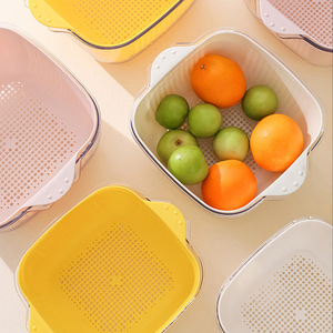 Double Layer Vegetable Washing <b>Basket</b> With Container For Kitchen Storage Fruit And Vegetable Tools Transparent Drain Basin - Product Image 4