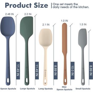 5 Piece Silicone Spatula <b>Set</b> Heat Resistant Neutral Colors Dishwasher Safe - Product Image 2