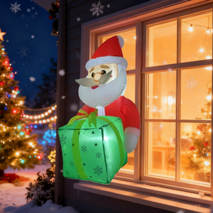 3.5FT Window Inflatable Decor- Christmas Santa Claus with Green Gift <b>Box</b> <b>LED</b> <b>Lighted</b> Blow-Up Outdoor Yard Decoration - Product Image 6