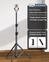 Trépied léger et stable en acier au carbone de 2,1 m pour téléphone, avec anneau lumineux et perche pour microphone, avec sac de rangement pour vidéo en direct
